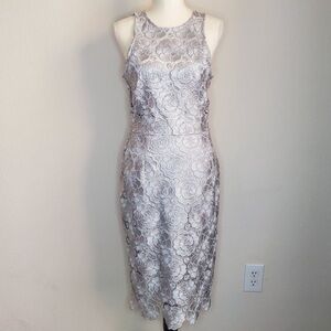 Anthropologie BHDLN Lacy Details Dress Emmeline Silver size 10 EUC